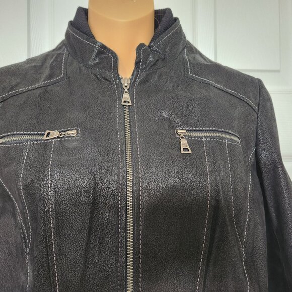 DANIER NUBUC LEATHER BLACK ZIP JACKET. BIKER STYLE. SIZE S - Picture 6 of 10